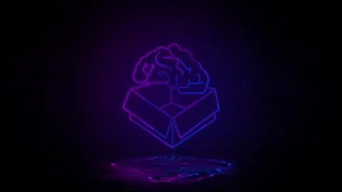 The brain in the box in neon effect mp4 video Stock Illustration