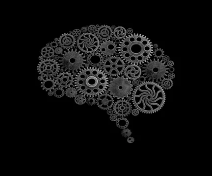 Brain build out of cogs Innovation with ideas and concepts Illustrazione stock