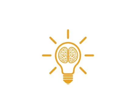 Brain with bulb icon Logo vector of idea and think Stock Illustration