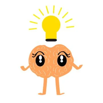 Brain with bulb on white background Stock Illustration