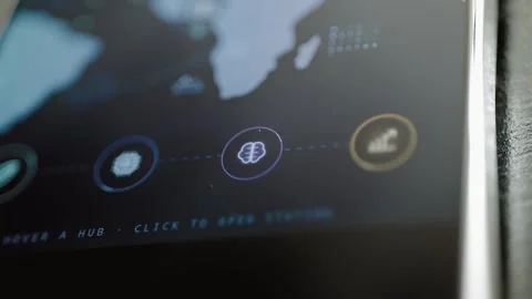Brain button between processor and chart icons Stock Footage 345491668