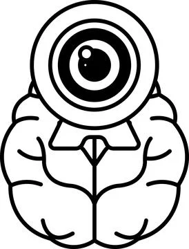 Brain with a camera lens in the middle Stock Illustration