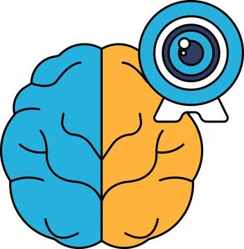 A brain with a camera lens on top of it Stock Illustration