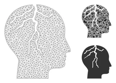 Brain Cancer Vector Mesh Network Model and Triangle Mosaic Icon Stock Illustration