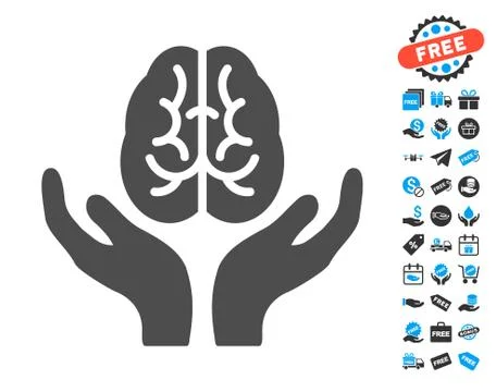 Brain Care Hands Flat Icon with free bonus elements Stock Illustration