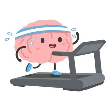 Brain Cartoon Character Exercising on Treadmill Stock Illustration