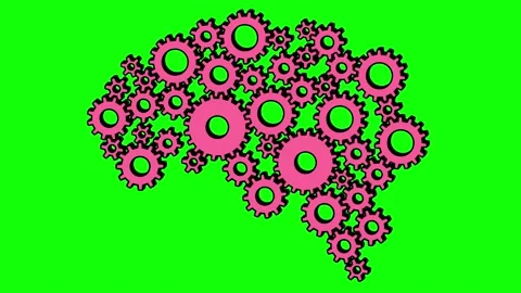 Brain cartoon cogs on green background Stock Footage 164343177