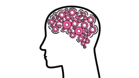 Brain cartoon cogs in head contour on white background Stock Footage 164111488