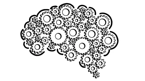 Brain cartoon cogs whiteboard black and white Stock Footage 165550348