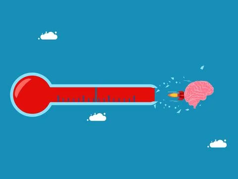 Brain caught in rocket crashes through thermometer. vector Stock Illustration
