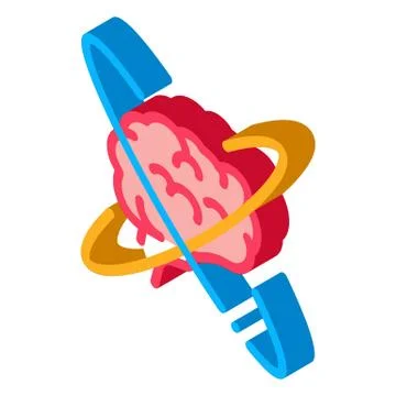 Brain in center of atom isometric icon vector illustration 스톡 일러스트