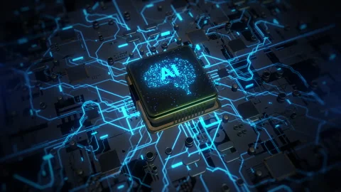 Brain central processor unit on circuit board, Artificial intelligence AI Stock Footage 248948466