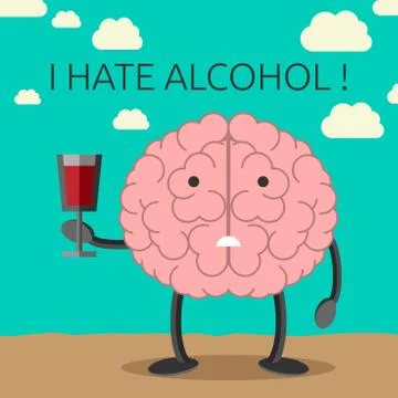Brain character and wine Stock Illustration