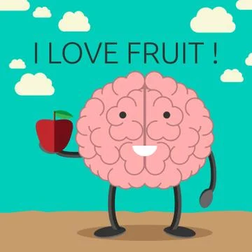 Brain character with apple Illustrazione stock
