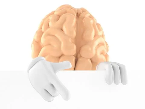 Brain character behind white board Stock Illustration