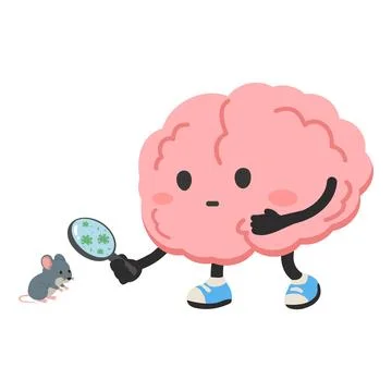 Brain Character Examining Microbes With Magnifying Glass Stock Illustration