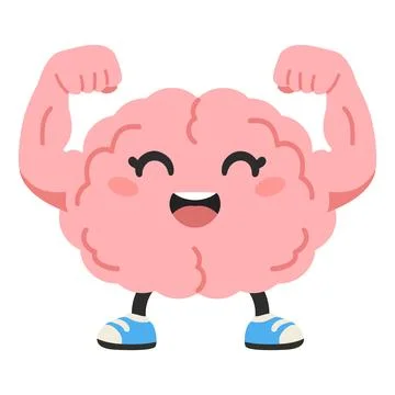 Brain Character Flexing Strong Muscles Stock Illustration