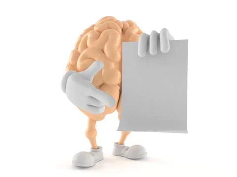 Brain character holding blank sheet of paper Stock Illustration