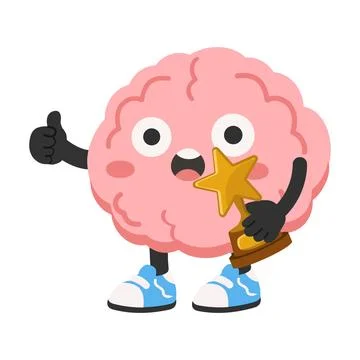 Brain Character Holding Gold Trophy and Giving Thumbs Up for Success and Ac.. Stock Illustration
