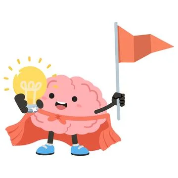 Brain Character Holding Light Bulb And Flag Stock Illustration