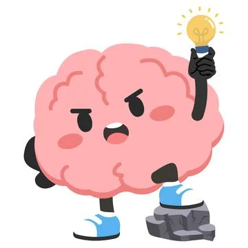 Brain Character Holding Light Bulb Idea Stock Illustration