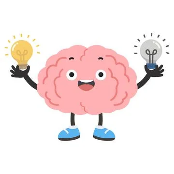 Brain character holding lightbulbs for creative ideas Stock Illustration