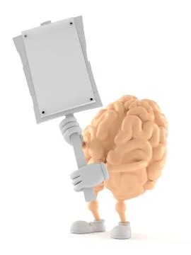 Brain character holding protest sign Stock Illustration