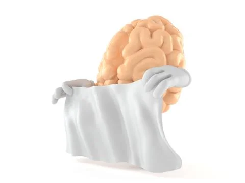 Brain character holding white sheet Stock Illustration