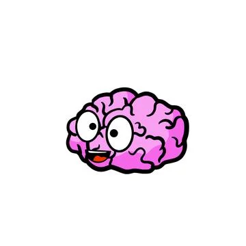 Brain character icon in hand drawn doodle style. Reflection and thoughts. Stock Illustration