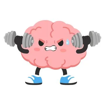 Brain Character Lifting Dumbbells Stock Illustration