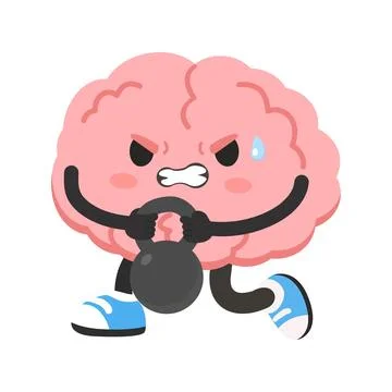Brain Character Lifting Kettlebell for Mental Training Concept Stock-Illustration