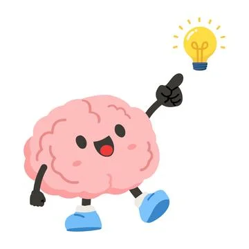 Brain character with light bulb idea and creative thinking Stock Illustration