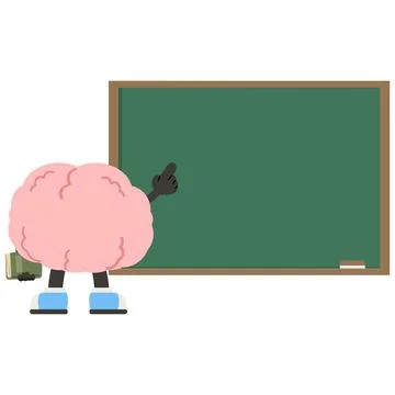 Brain Character Pointing at Chalkboard in Classroom Setting Stock Illustration