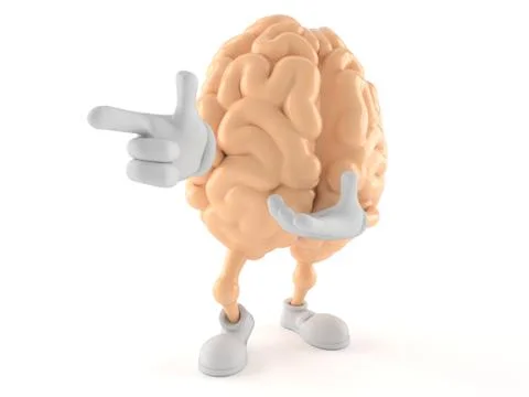 Brain character pointing finger Stock Illustration