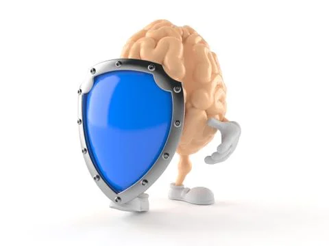 Brain character with protective shield Stock Illustration