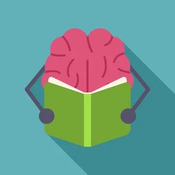 Brain character reading book and learning knowledge Illustrazione stock