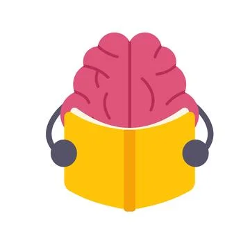 Brain character reading book and gaining knowledge Stock Illustration