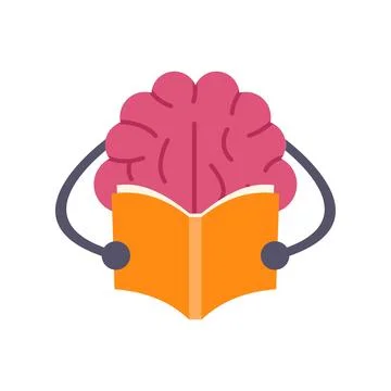 Brain character reading book increasing knowledge and learning Stock Illustration