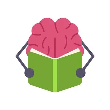 Brain character reading a book learning and thinking Stockillustratie