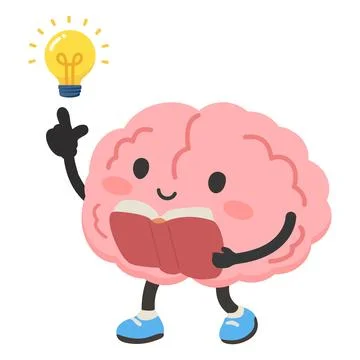 Brain Character Reading A Book With Lightbulb Stock Illustration