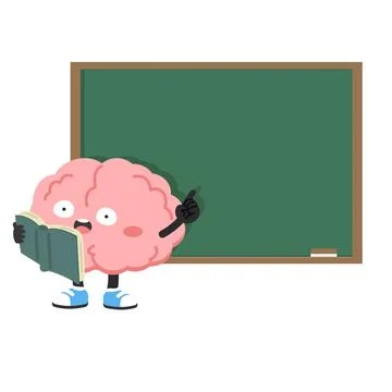 Brain Character Reading by Chalkboard Ilustração Stock