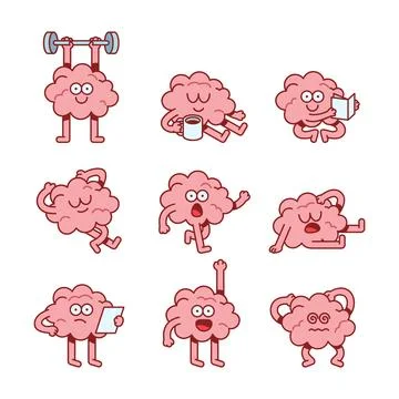 Brain Character Relaxing Activities Illustration