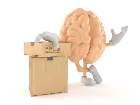 Brain character with stack of boxes Illustrazione stock