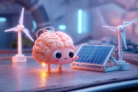 Brain Character Studying Solar Technology Stock Illustration
