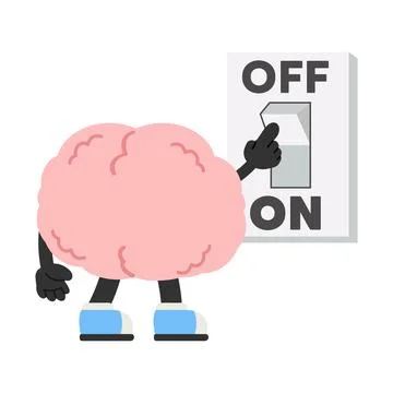 Brain character turning off switch for mental health rest and sleep Stock Illustration