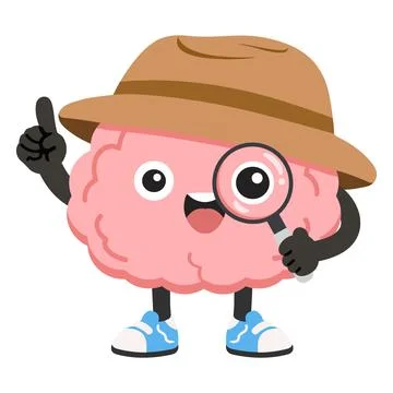 Brain Character Vector Mascot with Magnifying Glass and Explorer Hat for Ed.. Stock Illustration