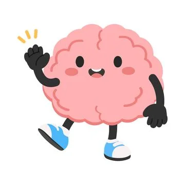 Brain Character Waving Hello Greeting 스톡 일러스트