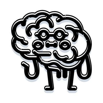 Brain character wearing glasses thinking about ideas Stock Illustration