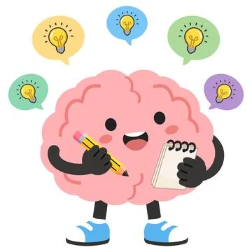 Brain Character Writing Creative Ideas Stock Illustration