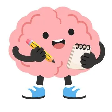 Brain Character Writing with Pencil Ilustração Stock